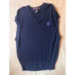 Old Money Silk Cotton Cable Knit V-Neck Sweater Vest Large Preppy Academia